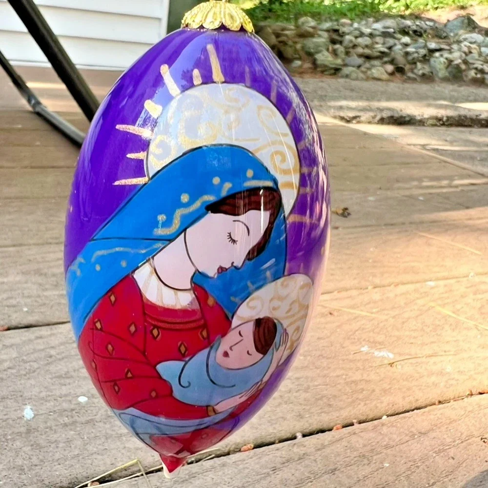 Pier 1 Li Bien 2012 Madonna Child Reverse Painted Glass Ornament Box Card Gift
